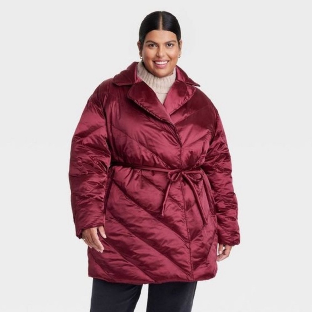 Women's Plus Size Puffer Jacket - Ava & Viv Berry Red